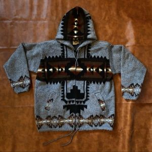 Earth Ragz Handwoven Wool Navaho Aztec Zip Front Jacket | S